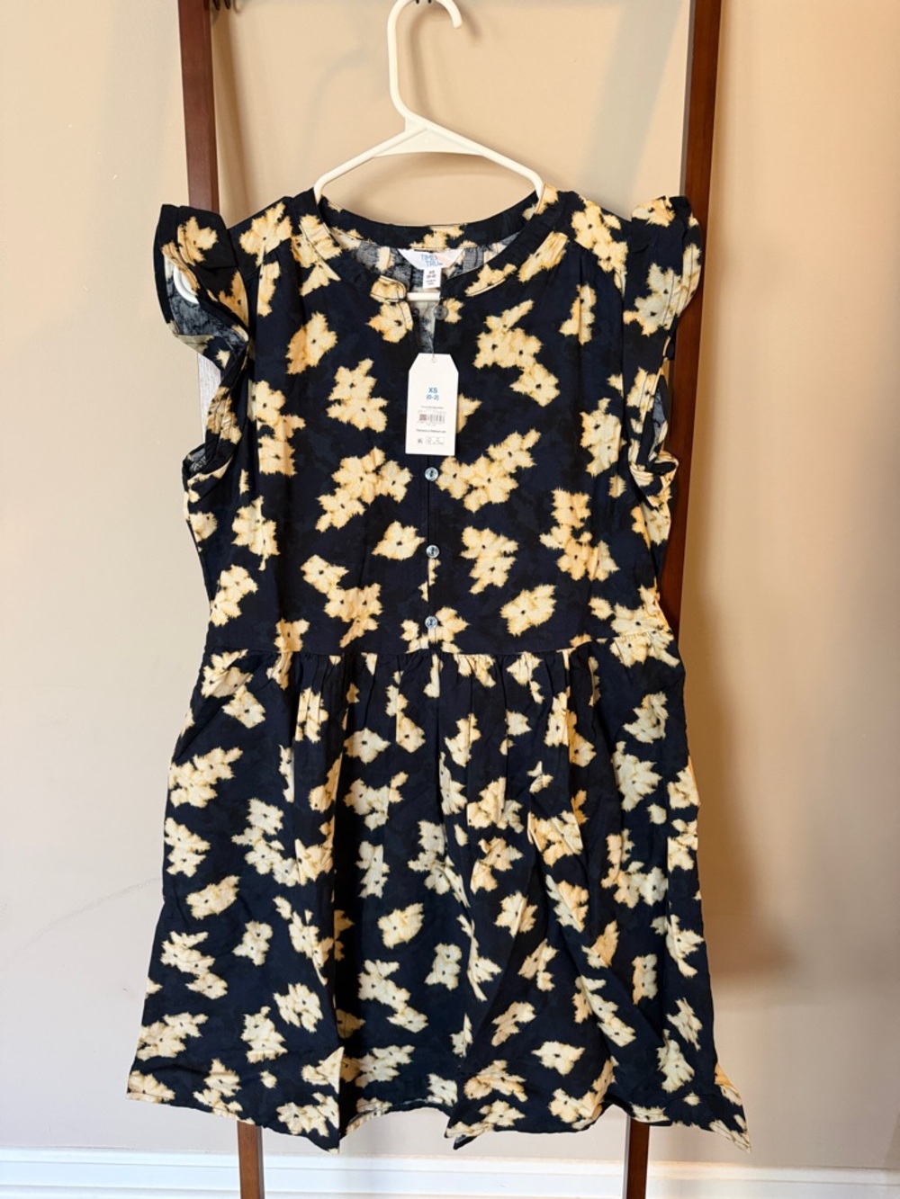 Time and Tru Navy Dress with Yellow Floral Print
